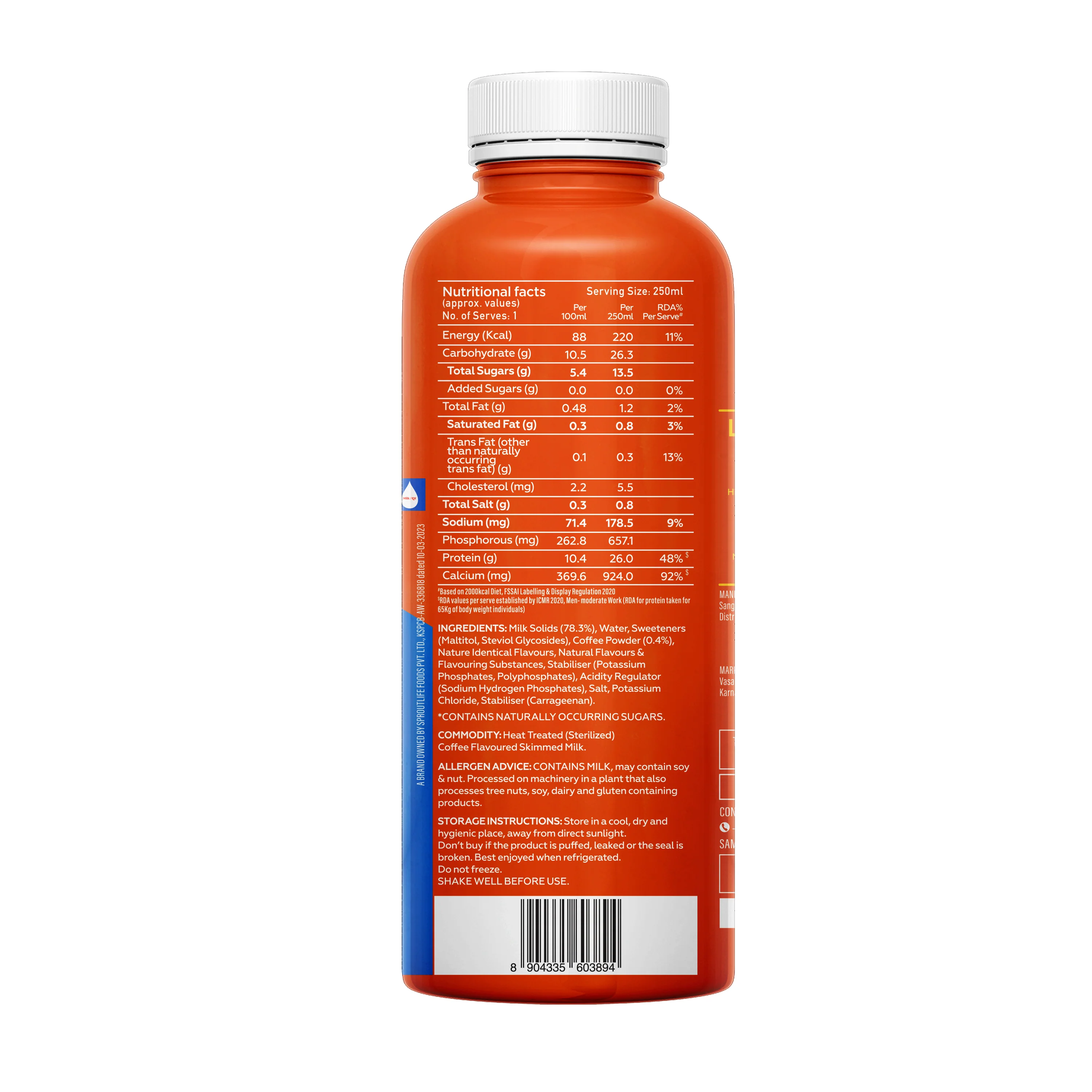 26g Protein Shake Cold Coffee - Pack of 24 - 250ml/bottle - Image 2